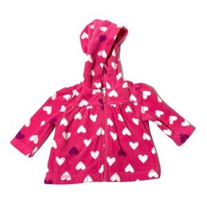 Old Navy Sweater Zip Up With Hood Pink Heart 3-6M
